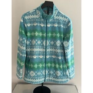 Talbots Women's 1X Fair Isle Snowflake Fleece Jacket Turquoise Blue‎ Zip Up